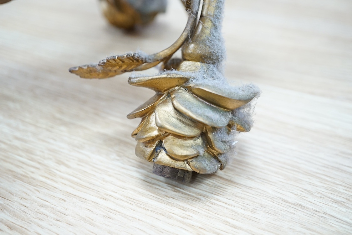 A gilt metal ‘basket of flowers’ electrolier and a similar smaller example. Condition - not tested